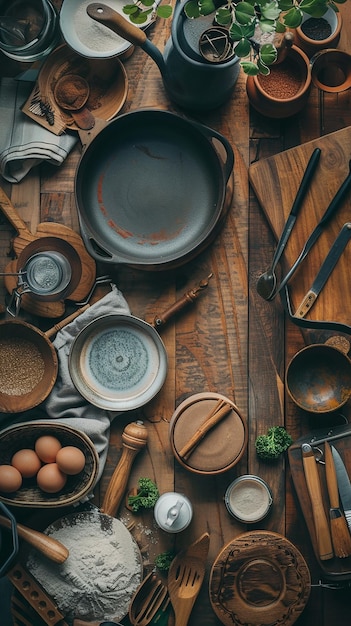 Stôl s korunou kuchárskych pomôcok